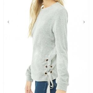 FOREVER 21 Velour Lace Up Top/Sweater